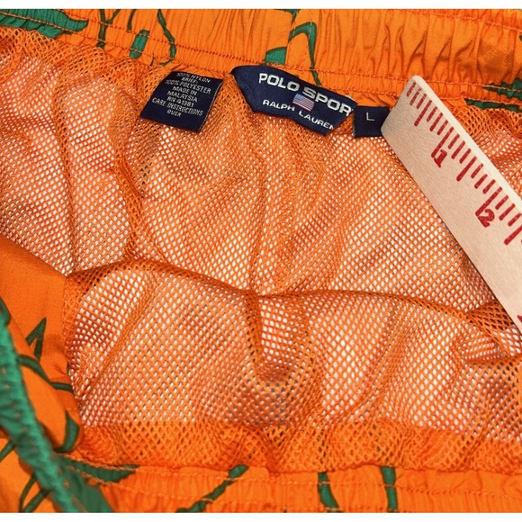 NWT Polo Ralph Lauren Bright Orange/Green Hawaiin Floral Men's Large Swimtrunks - Picture 5 of 10